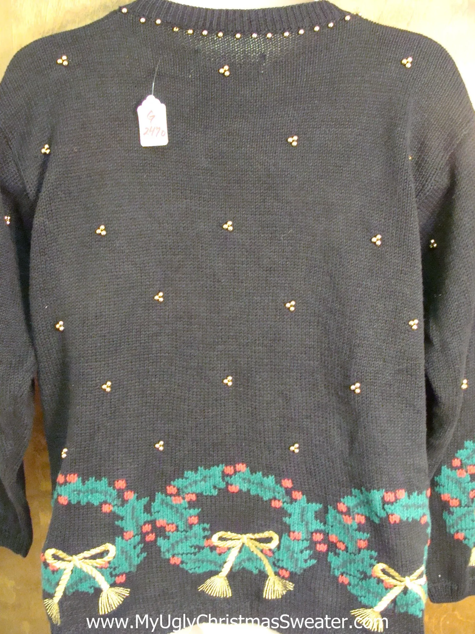 Crazy 2sided Wreaths Christmas Sweater with Lights